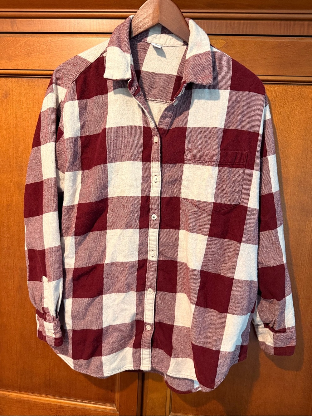 Old Navy Maroon and White Buffalo Check Button-Up Shirt